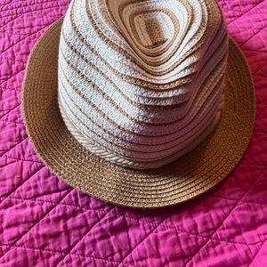 Striped Tan and Cream Fedora Hat